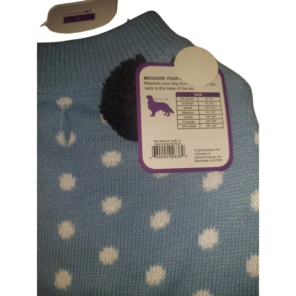Blue Panda Pom Pom Polka Dots Knit Sweater Dog Pet Size Large New Fashion